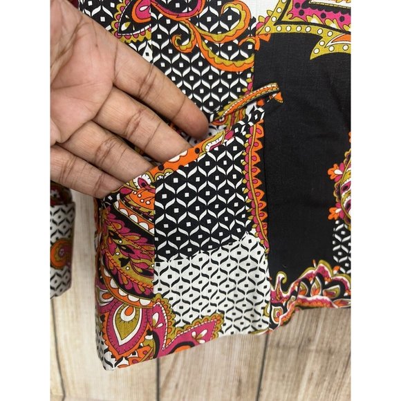 Chico's Quilted Blazer Jacket Button Front Sz 1 Med Orange Black Mixed Print - Picture 4 of 9